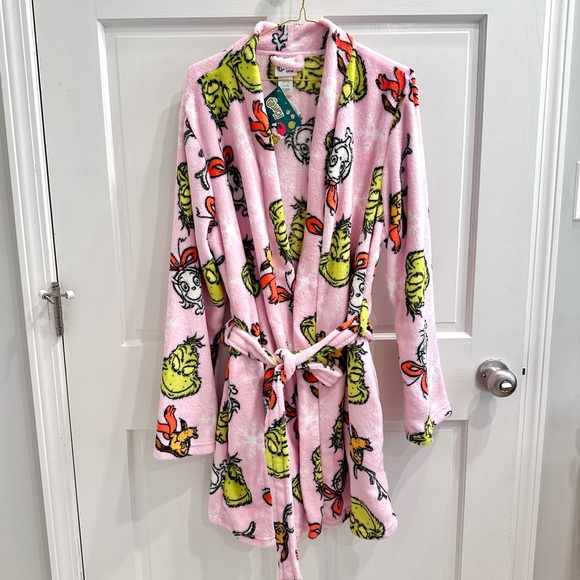 🌲 Dr Seuss The Grinch Pink Soft Plush Robe Women's size-L - Picture 5 of 5